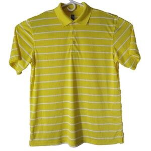 PGA Tour Golf Shirt Men's L Yellow/White Stripes Short Sleeve Breathable Polo